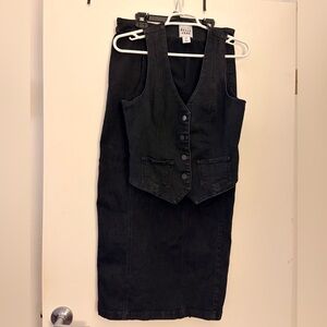 Anthropologie Belle Vere Black Denim Vest & Pencil Skirt Set